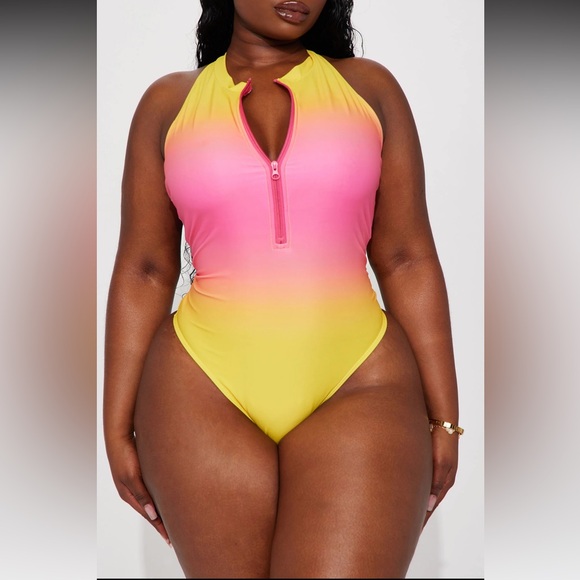Zip Up Sexy onePiece Swimsuit - Pink/combo - Picture 7 of 12